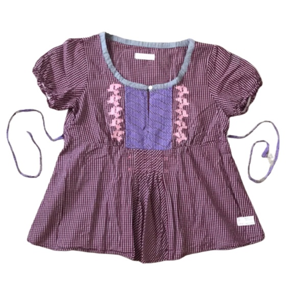 ODD MOLLY blouse top purple embroidered pleat keyhole short sleeve violet - Picture 12 of 13